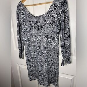 Billabong For the Love Dress Black White Boho Fringe Sleeves Southwestern Print
